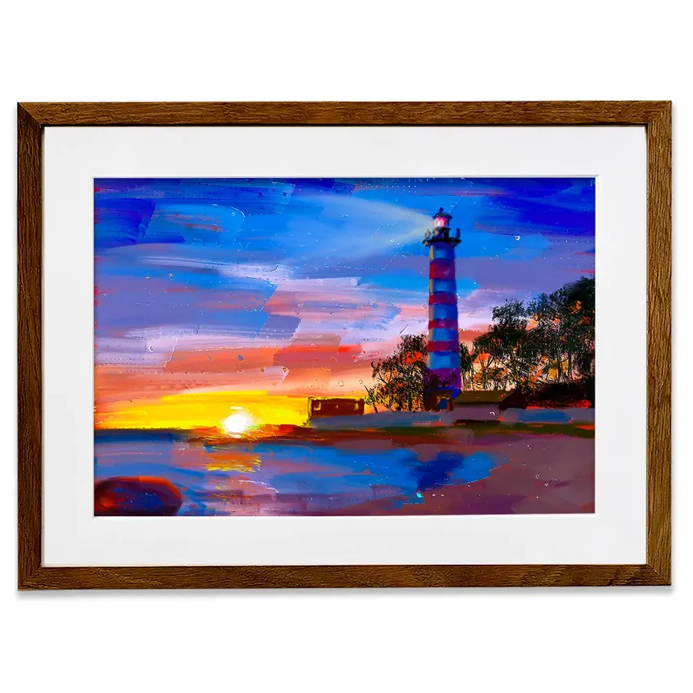 Sunset Lighthouse Scene Framed Art Print Sunset Lighthouse Scene Framed Art Print wall art product Valenty / Shutterstock