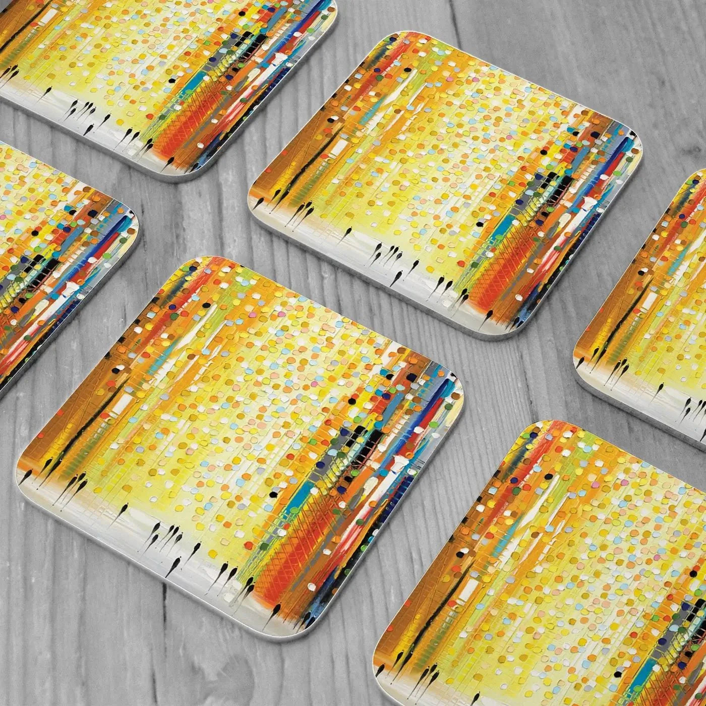 Sunset Lights Coaster Set Rainbow Soul Tree Coaster Set | Rainbow Soul Tree Art Coasters wall art product Ekaterina Ermilkina