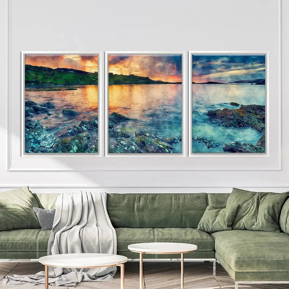 Sunset Over The Bay Trio Canvas Print Sunset Over The Bay Trio Canvas Print wall art product Helen Hotson / Shutterstock