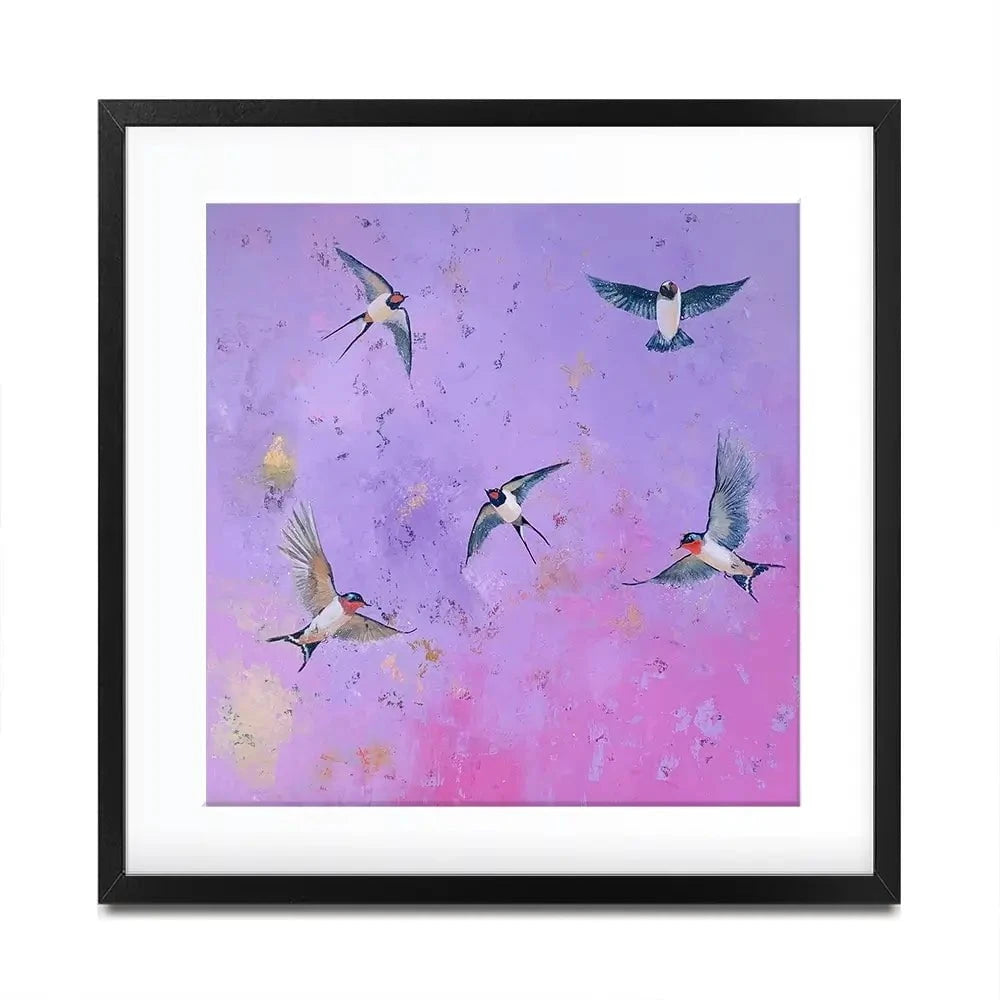 Swallows At Sunset Square Framed Art Print Swallows At Sunset Square Framed Art Print wall art product Laure Bury