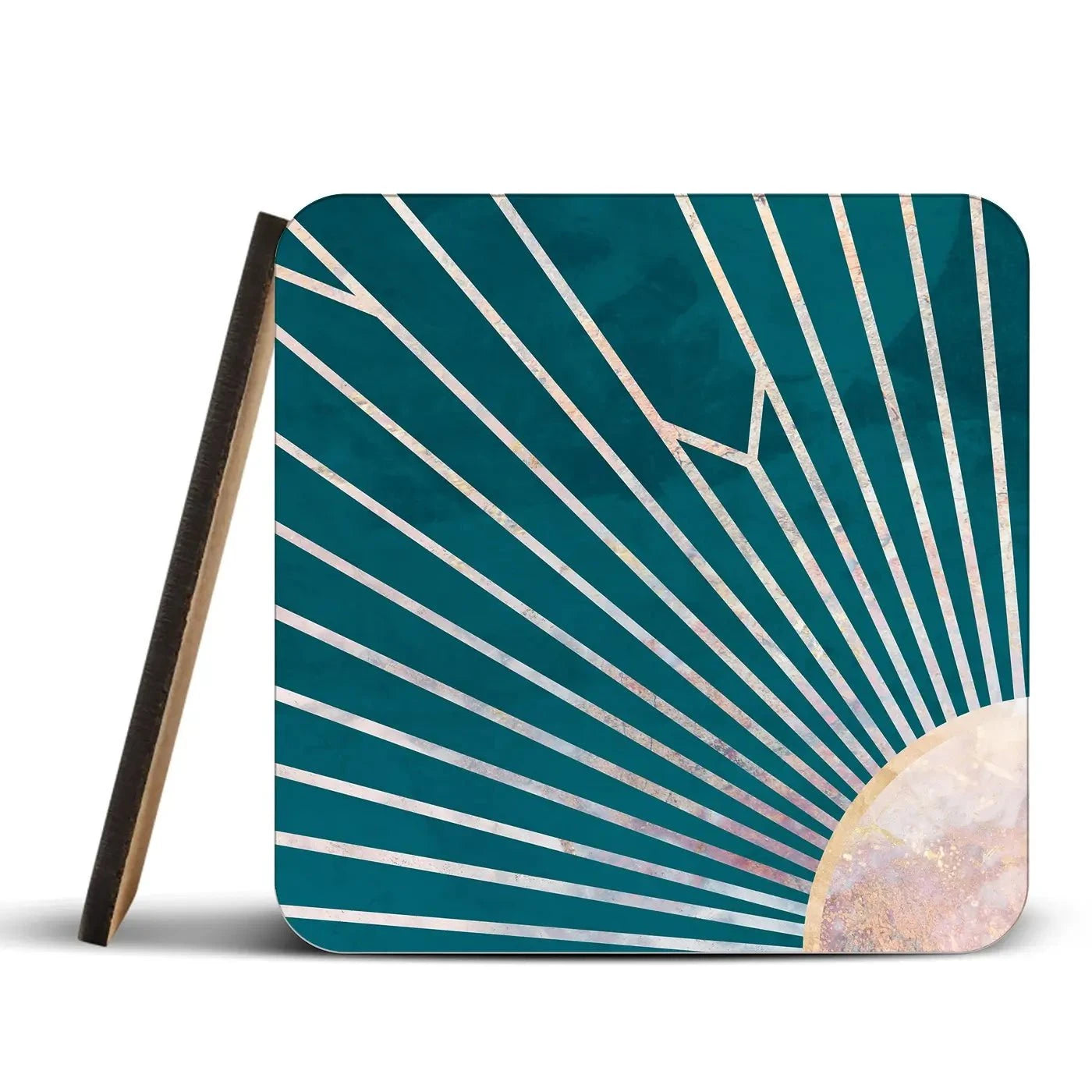 Teal Sunrays Coaster Set Rainbow Soul Tree Coaster Set | Rainbow Soul Tree Art Coasters wall art product Sarah Manovski