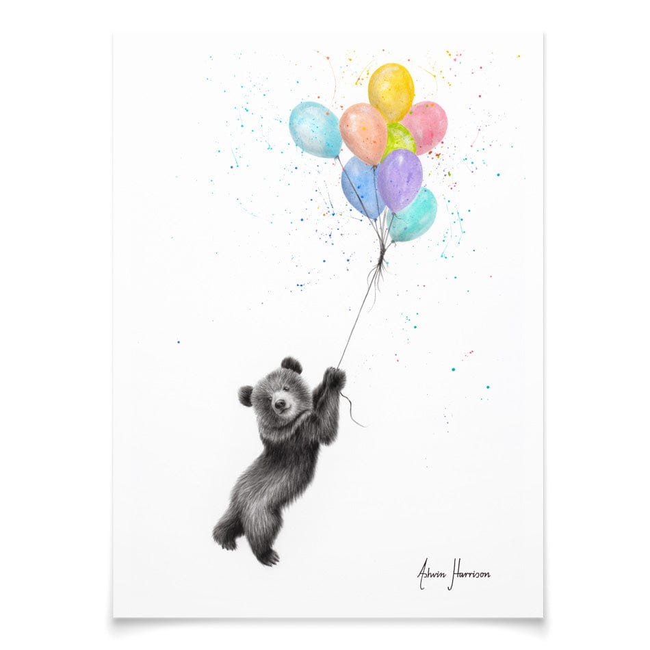 The Bear And The Balloons Art Print wall art product Ashvin Harrison