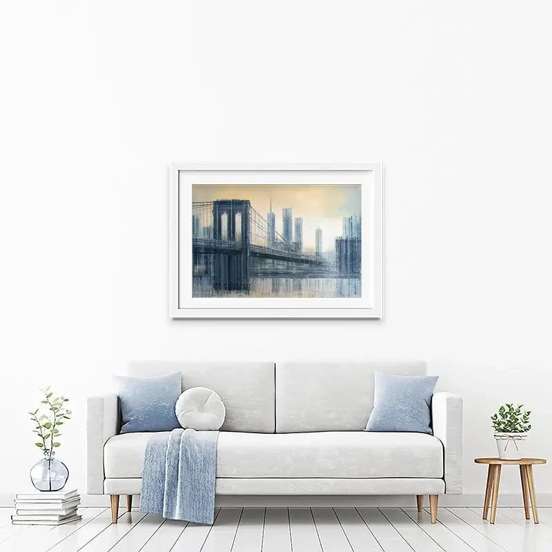 The Brooklyn Bridge As The Sun Sets Framed Art Print The Brooklyn Bridge As The Sun Sets Framed Art Print wall art product Marc Todd - Independent