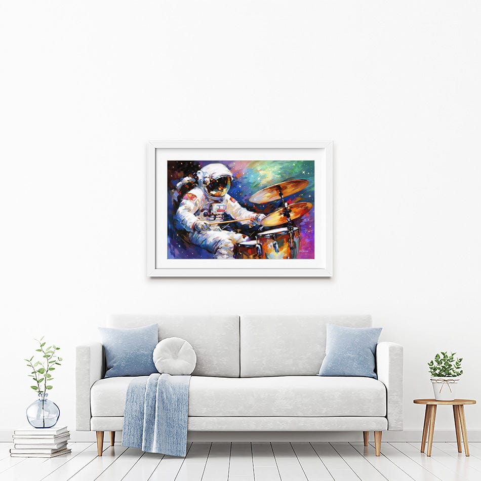 The Cosmic Drummer Framed Art Print wall art product Leon Devenice