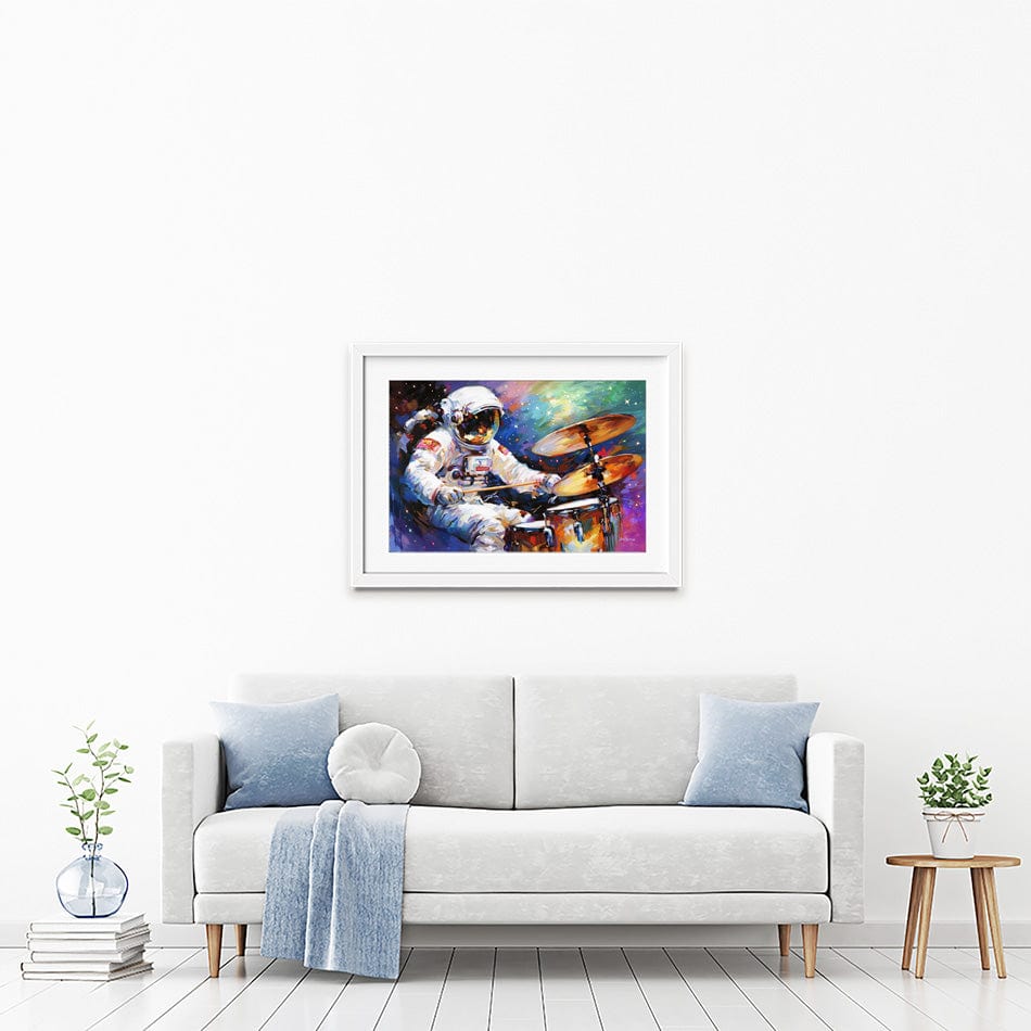 The Cosmic Drummer Framed Art Print wall art product Leon Devenice