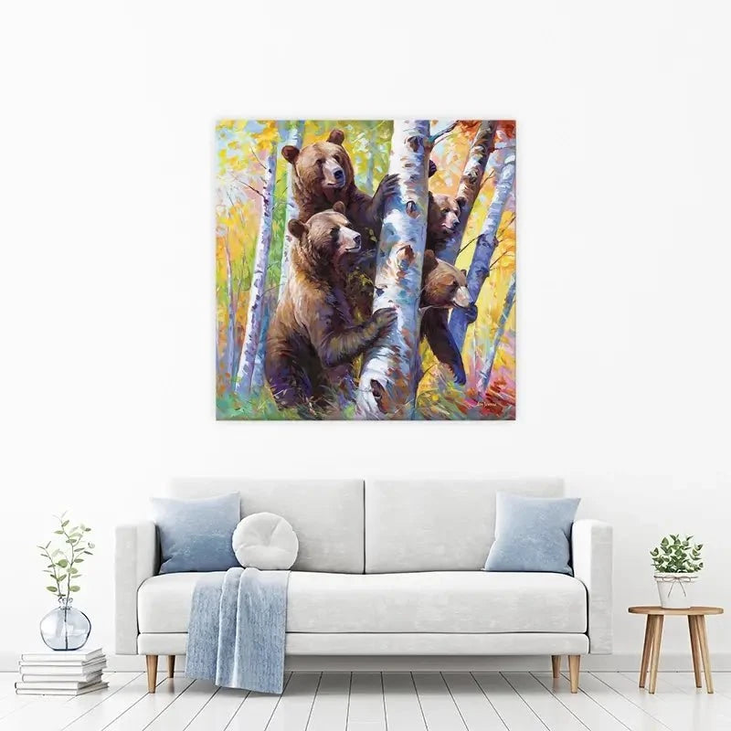 The Curious Bears Among The Birch Trees Canvas Print The Curious Bears Among The Birch Trees Canvas Print wall art product Leon Devenice