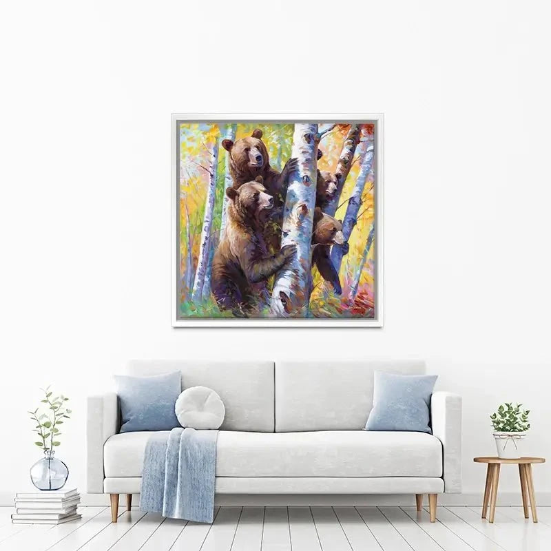 The Curious Bears Among The Birch Trees Canvas Print The Curious Bears Among The Birch Trees Canvas Print wall art product Leon Devenice