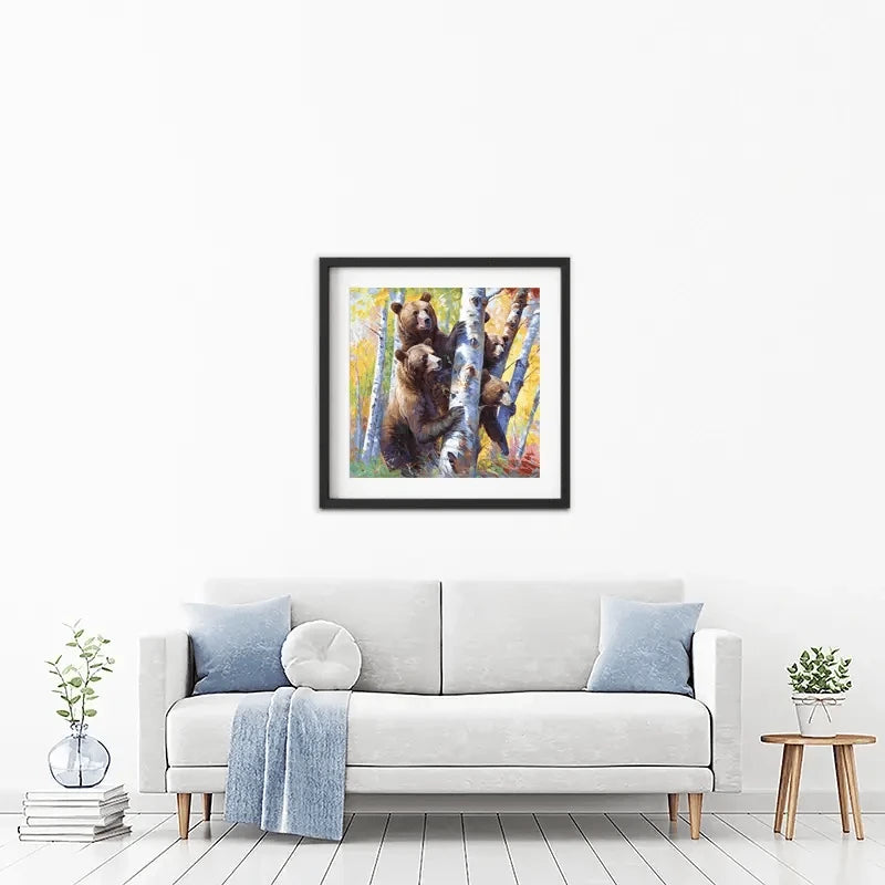 The Curious Bears Among The Birch Trees Framed Art Print The Curious Bears Among The Birch Trees Framed Art Print wall art product Leon Devenice