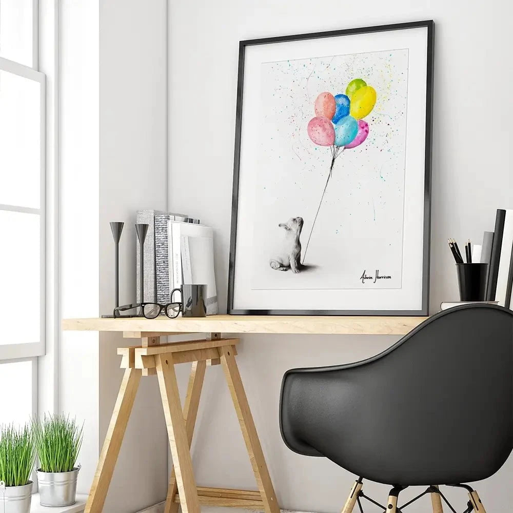 The French Bulldog And The Balloons Framed Art Print The French Bulldog And The Balloons Framed Art Print wall art product Ashvin Harrison