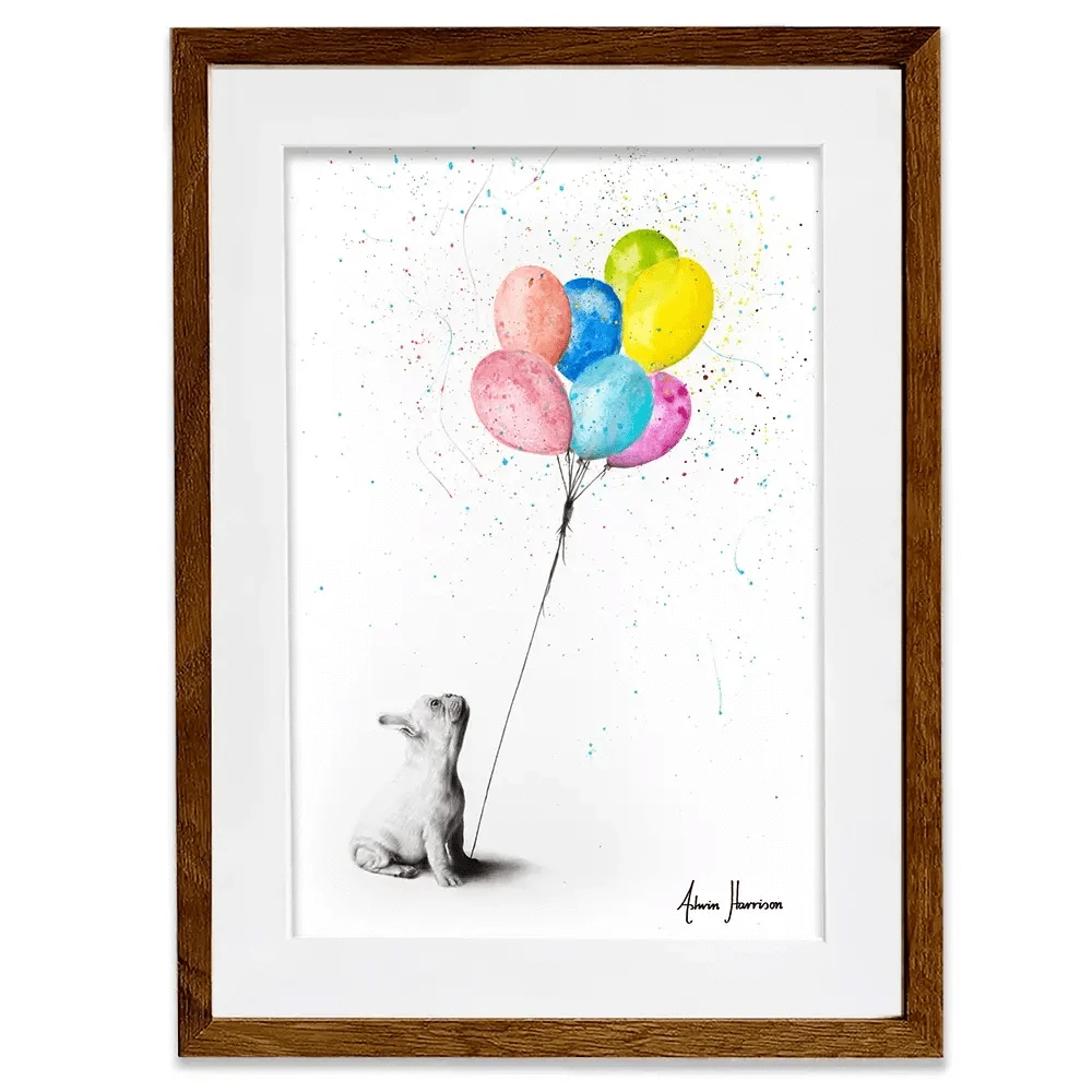 The French Bulldog And The Balloons Framed Art Print The French Bulldog And The Balloons Framed Art Print wall art product Ashvin Harrison