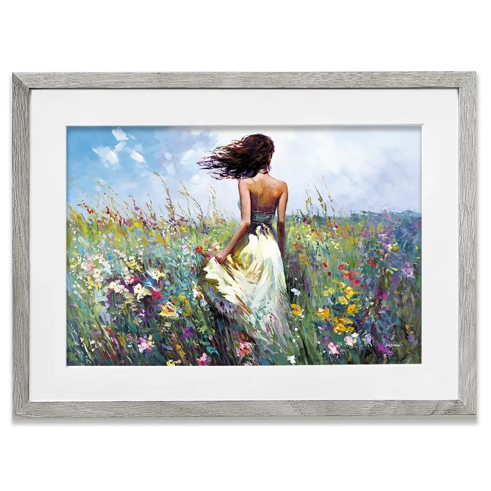 The Lady And The Wildflowers Framed Art Print The Lady And The Wildflowers Framed Art Print wall art product Leon Devenice