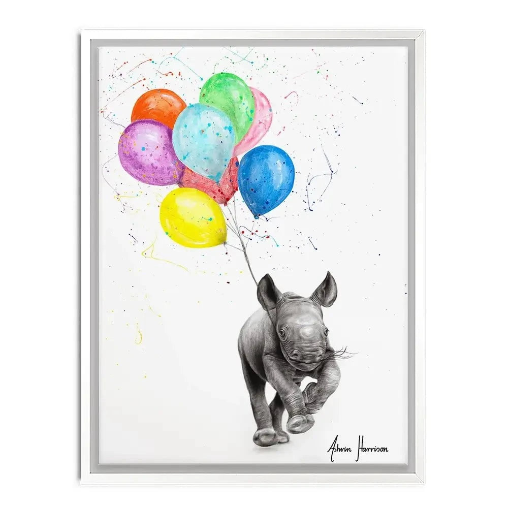 The Rhino And The Balloons Canvas Print The Rhino And The Balloons Canvas Print wall art product Ashvin Harrison