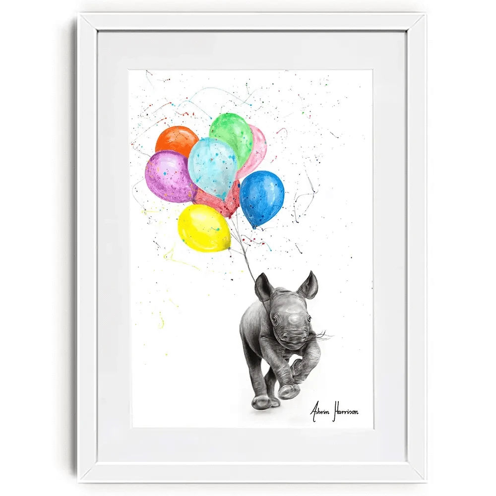 The Rhino And The Balloons Framed Art Print The Rhino And The Balloons Framed Art Print wall art product Ashvin Harrison