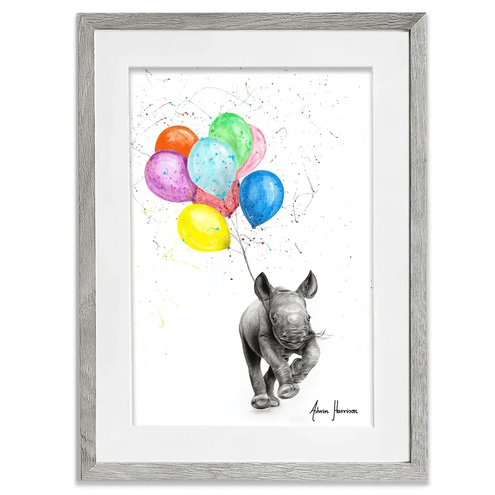 The Rhino And The Balloons Framed Art Print The Rhino And The Balloons Framed Art Print wall art product Ashvin Harrison