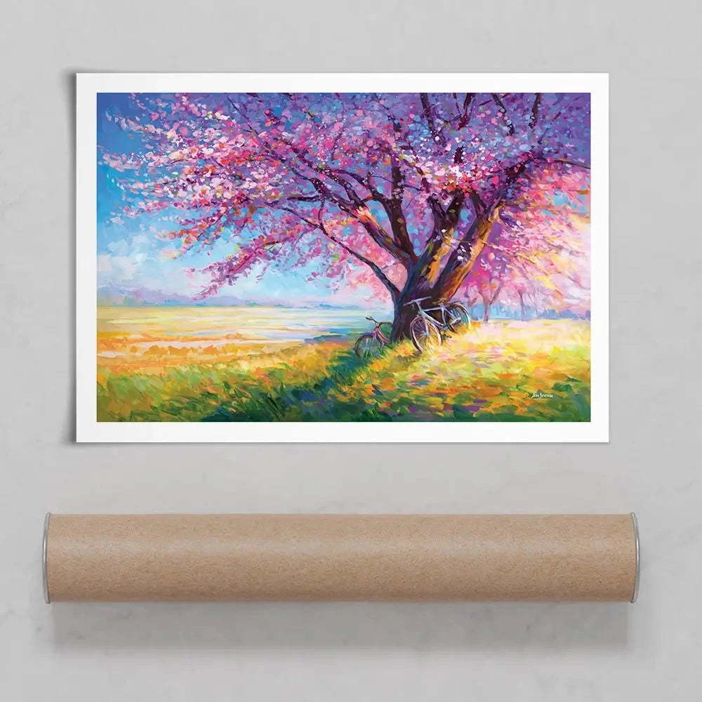 The Sweet Romance Of Cherry Blossom Trees Art Print The Sweet Romance Of Cherry Blossom Trees Art Print wall art product Leon Devenice