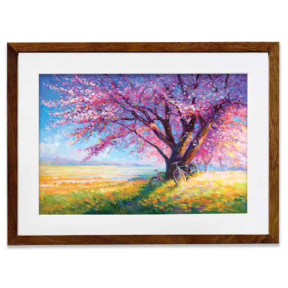 The Sweet Romance Of Cherry Blossom Trees Framed Art Print The Sweet Romance Of Cherry Blossom Trees Framed Art Print wall art product Leon Devenice