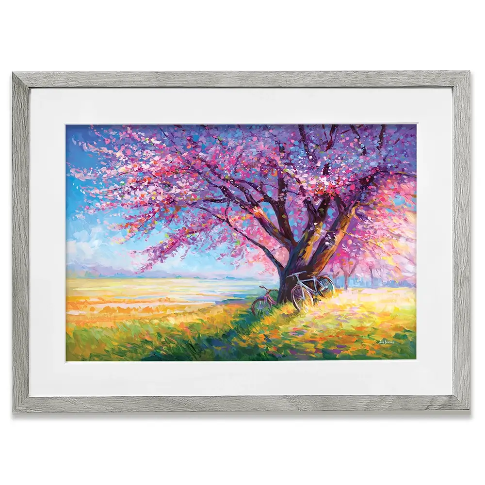 The Sweet Romance Of Cherry Blossom Trees Framed Art Print The Sweet Romance Of Cherry Blossom Trees Framed Art Print wall art product Leon Devenice