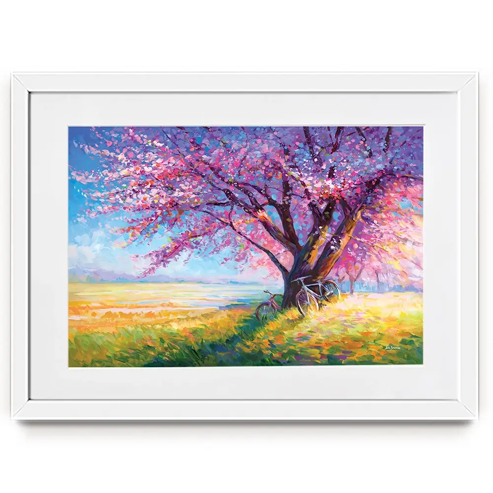 The Sweet Romance Of Cherry Blossom Trees Framed Art Print The Sweet Romance Of Cherry Blossom Trees Framed Art Print wall art product Leon Devenice