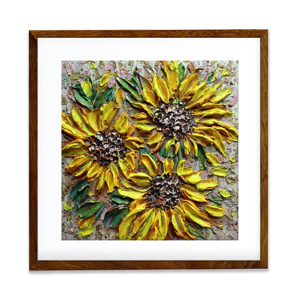 Three Happy Sunflowers Square Framed Art Print Three Happy Sunflowers Square Framed Art Print wall art product Nada Khatib