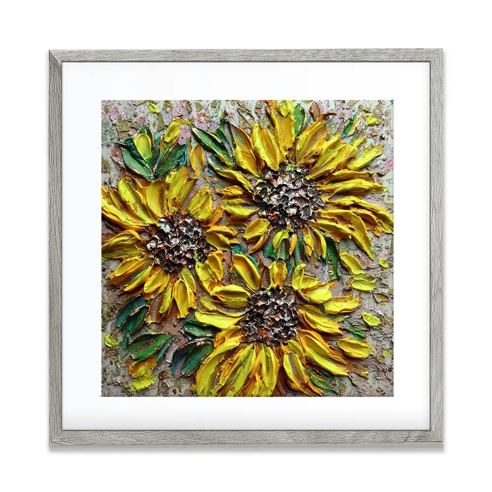 Three Happy Sunflowers Square Framed Art Print Three Happy Sunflowers Square Framed Art Print wall art product Nada Khatib