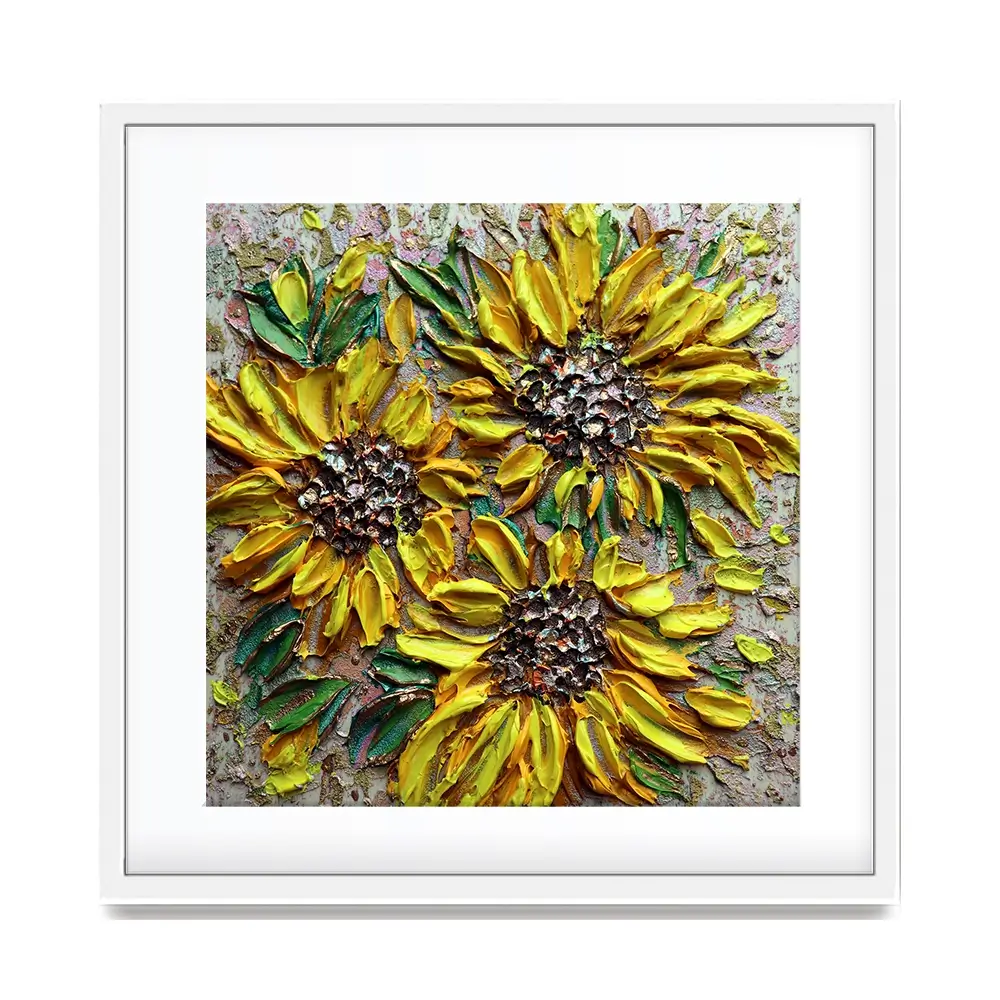 Three Happy Sunflowers Square Framed Art Print Three Happy Sunflowers Square Framed Art Print wall art product Nada Khatib
