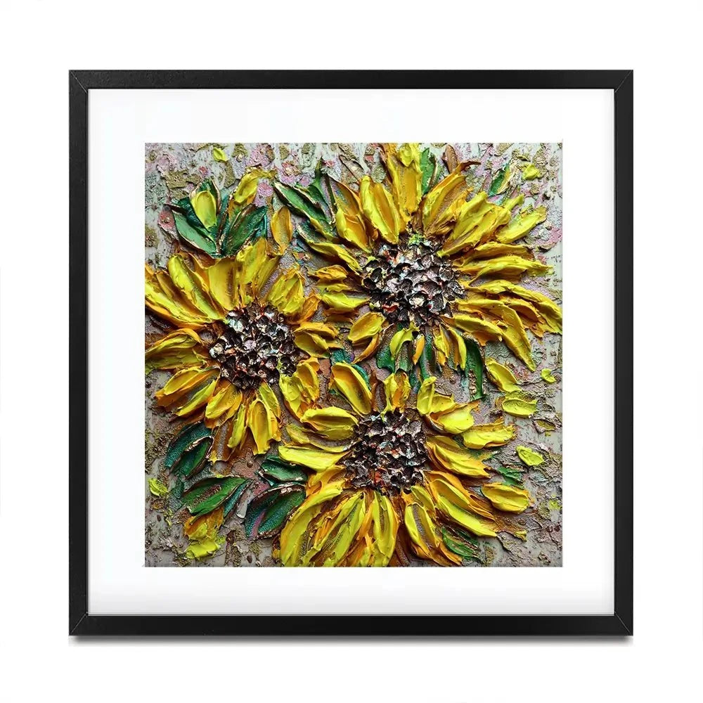 Three Happy Sunflowers Square Framed Art Print Three Happy Sunflowers Square Framed Art Print wall art product Nada Khatib