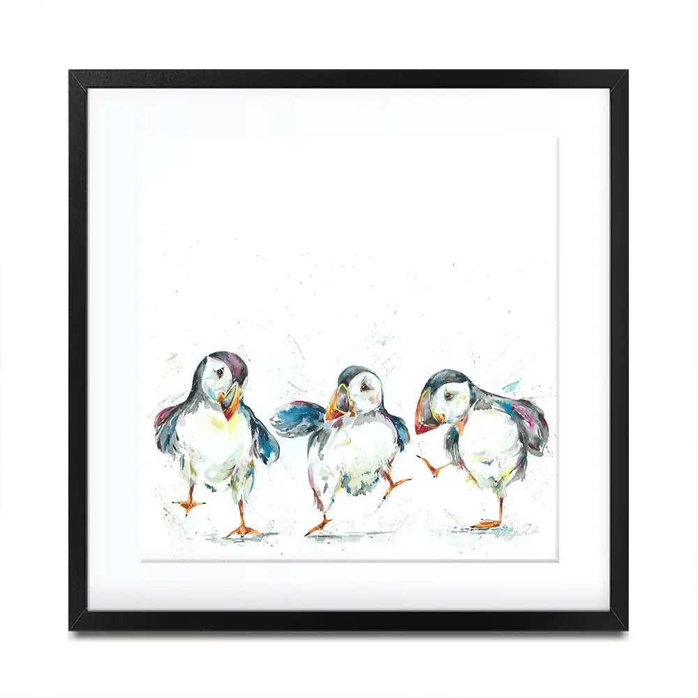 Three Puffins Square Framed Art Print Three Puffins Square Framed Art Print wall art product Nicola Jane Rowles