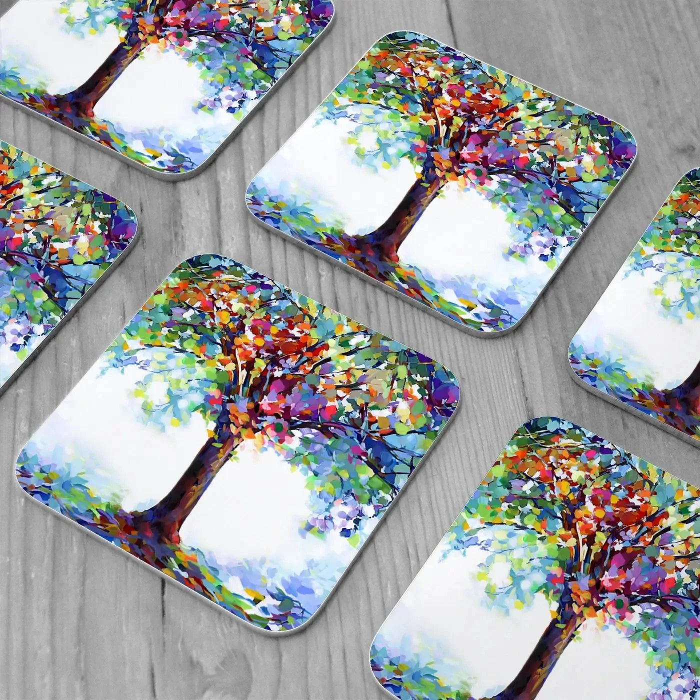Tree Of Joy And Serenity Coaster Set Rainbow Soul Tree Coaster Set | Rainbow Soul Tree Art Coasters wall art product Leon Devenice