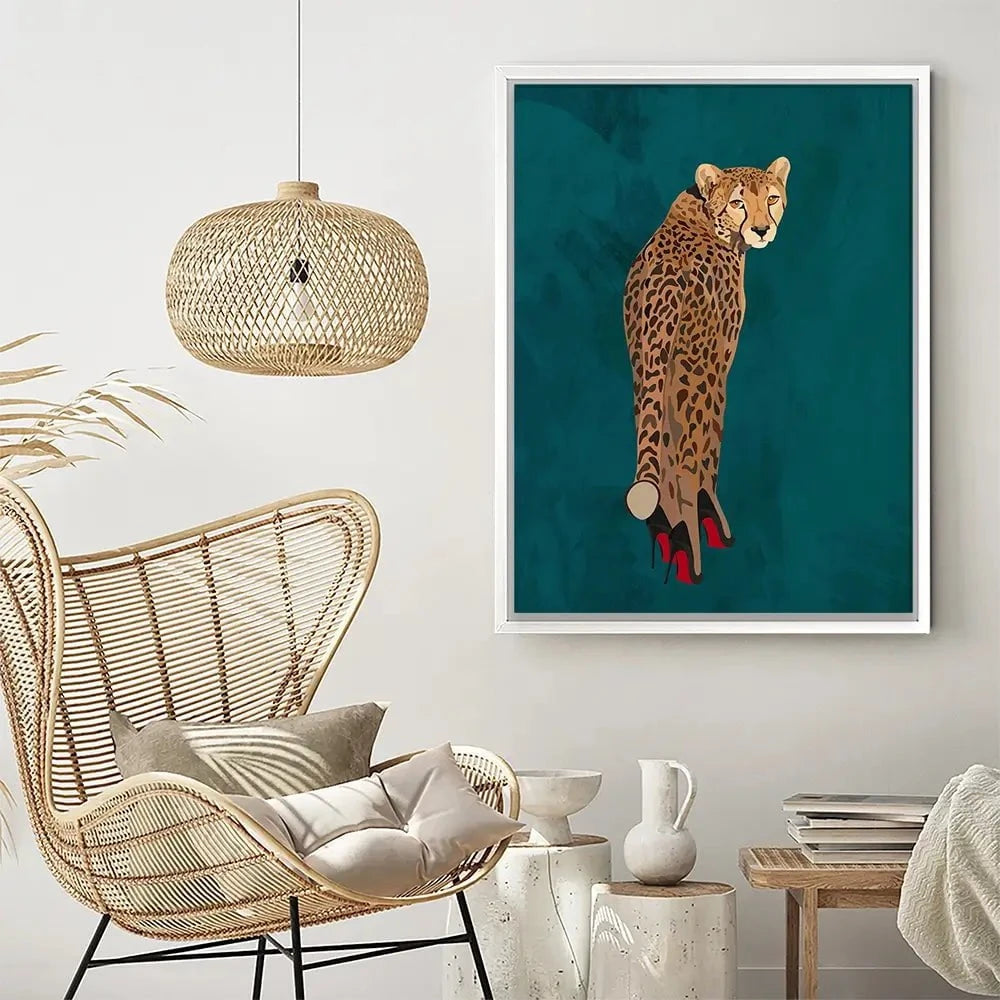 Turquoise Cheetah Wearing Heels Canvas Print Turquoise Cheetah Wearing Heels Canvas Print wall art product Sarah Manovski