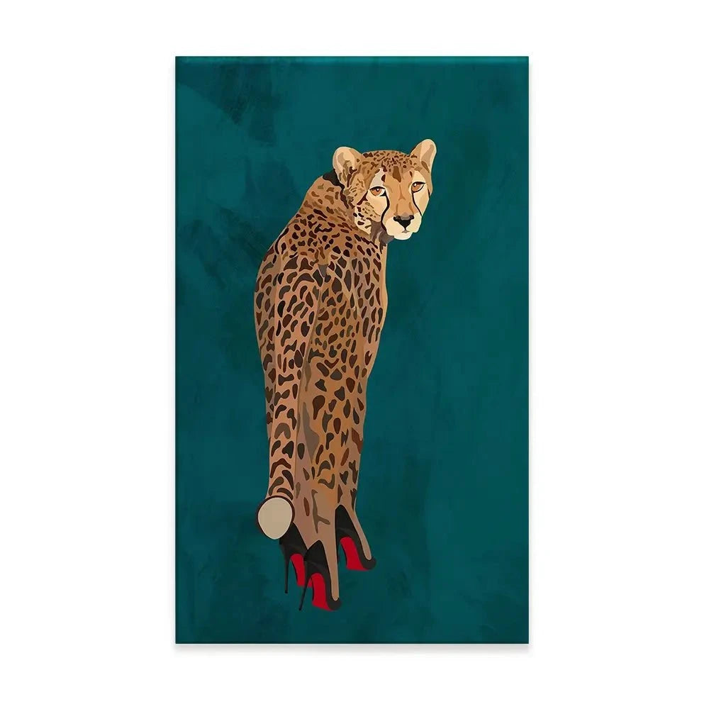 Turquoise Cheetah Wearing Heels Canvas Print Turquoise Cheetah Wearing Heels Canvas Print wall art product Sarah Manovski