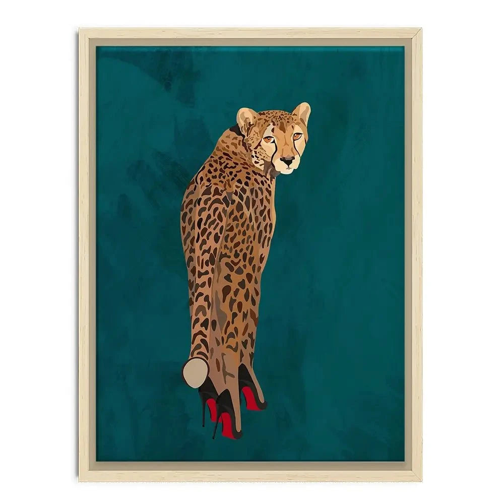 Turquoise Cheetah Wearing Heels Canvas Print Turquoise Cheetah Wearing Heels Canvas Print wall art product Sarah Manovski