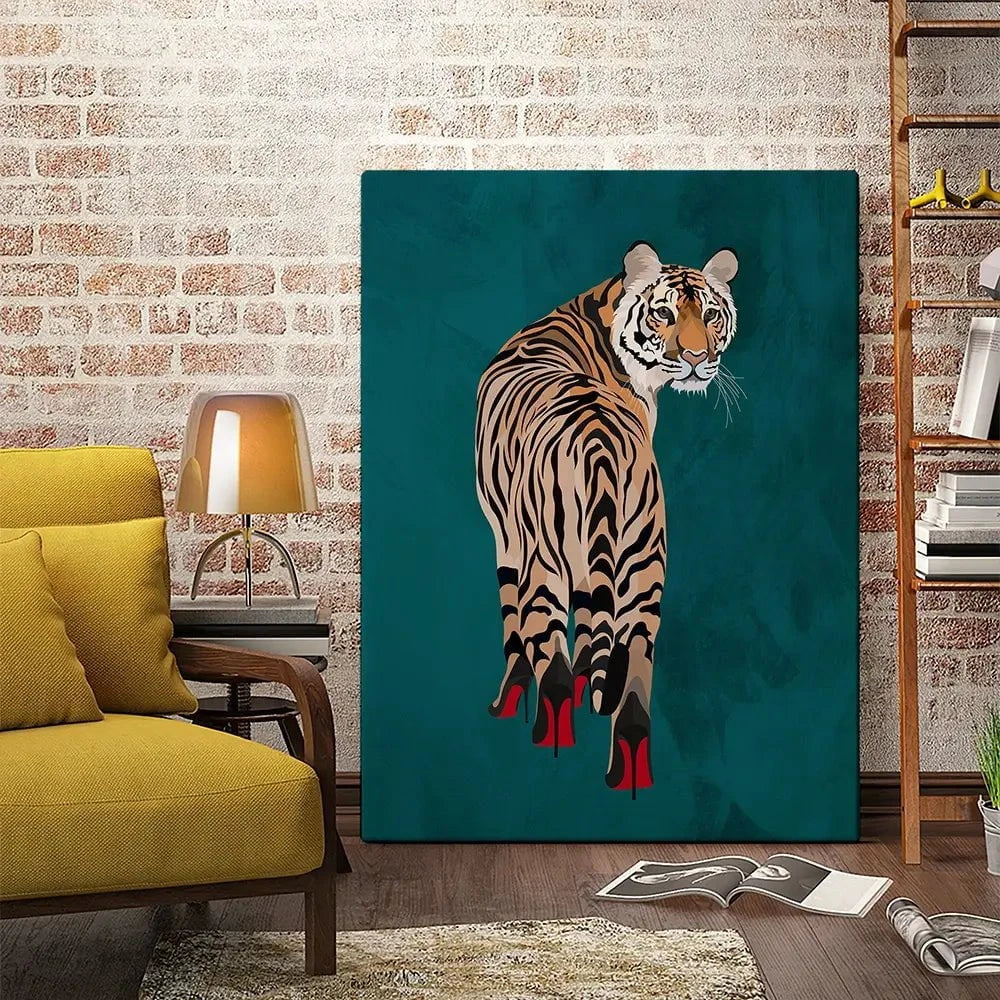 Turquoise Tiger Wearing Heels Canvas Print Turquoise Tiger Wearing Heels Canvas Print wall art product Sarah Manovski