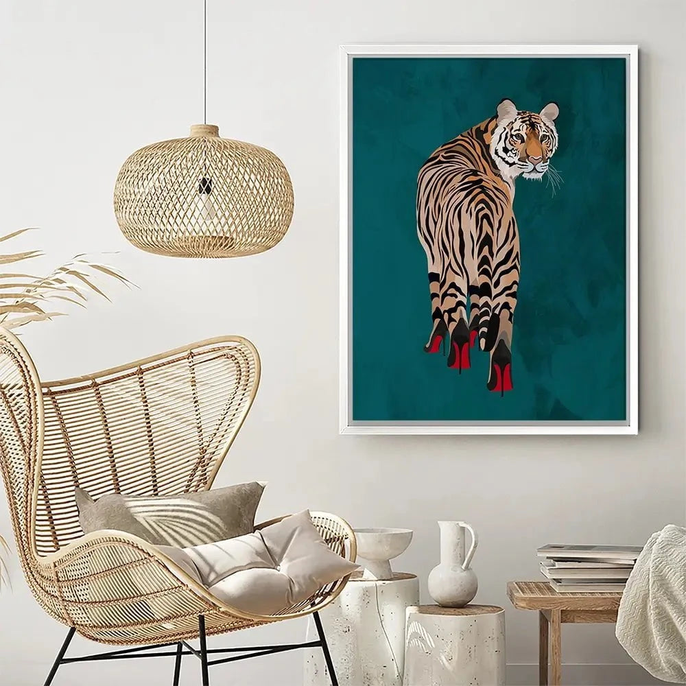 Turquoise Tiger Wearing Heels Canvas Print Turquoise Tiger Wearing Heels Canvas Print wall art product Sarah Manovski