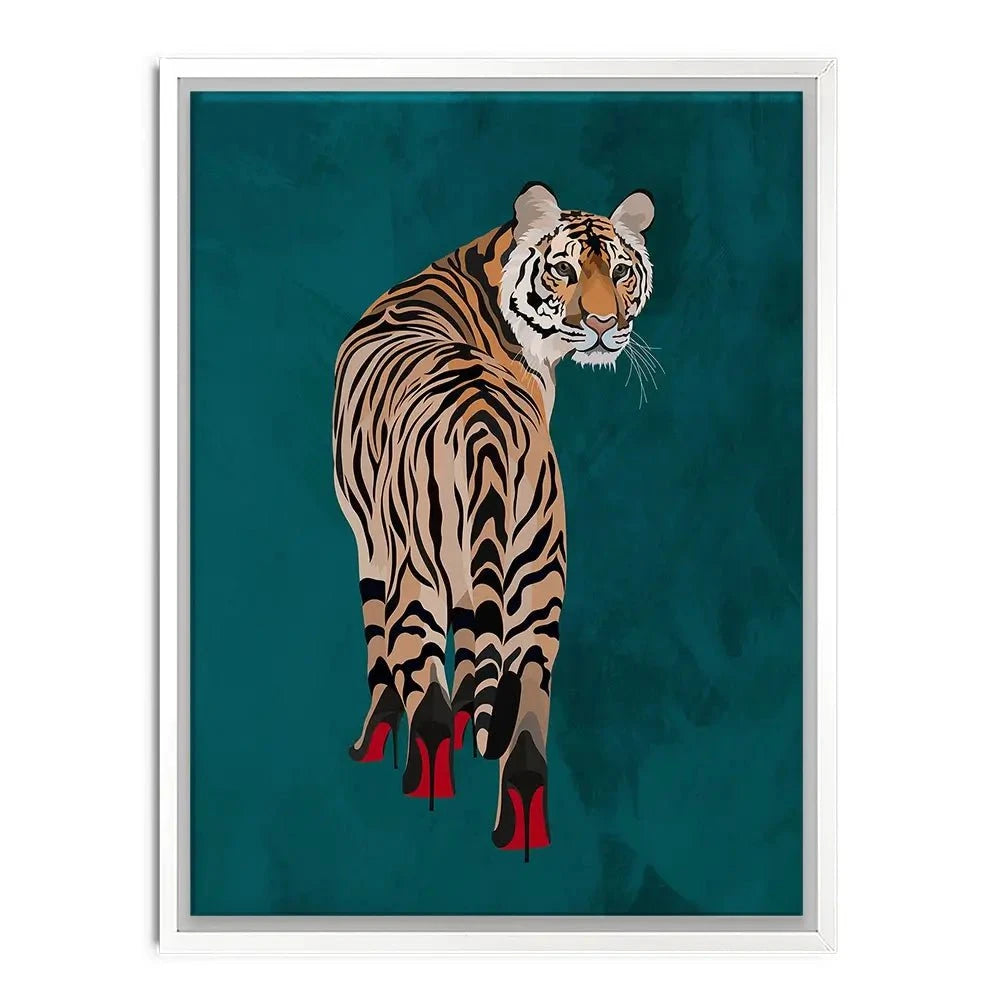 Turquoise Tiger Wearing Heels Canvas Print Turquoise Tiger Wearing Heels Canvas Print wall art product Sarah Manovski