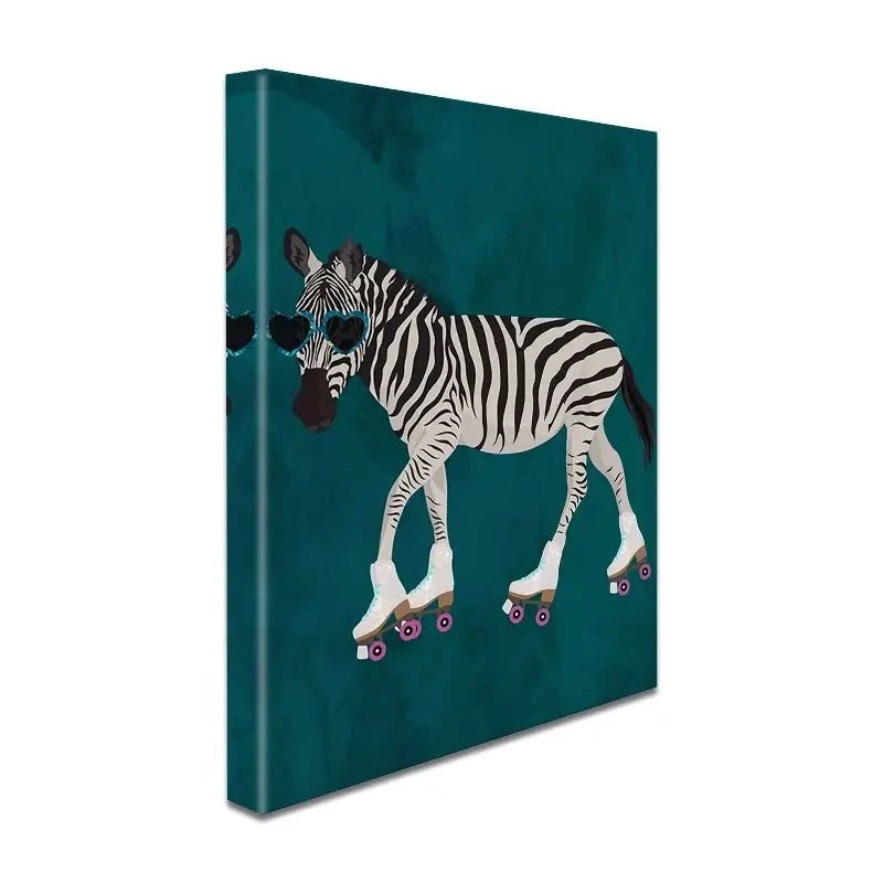 Turquoise Zebra Roller Skating Canvas Print Turquoise Zebra Roller Skating Canvas Print wall art product Sarah Manovski
