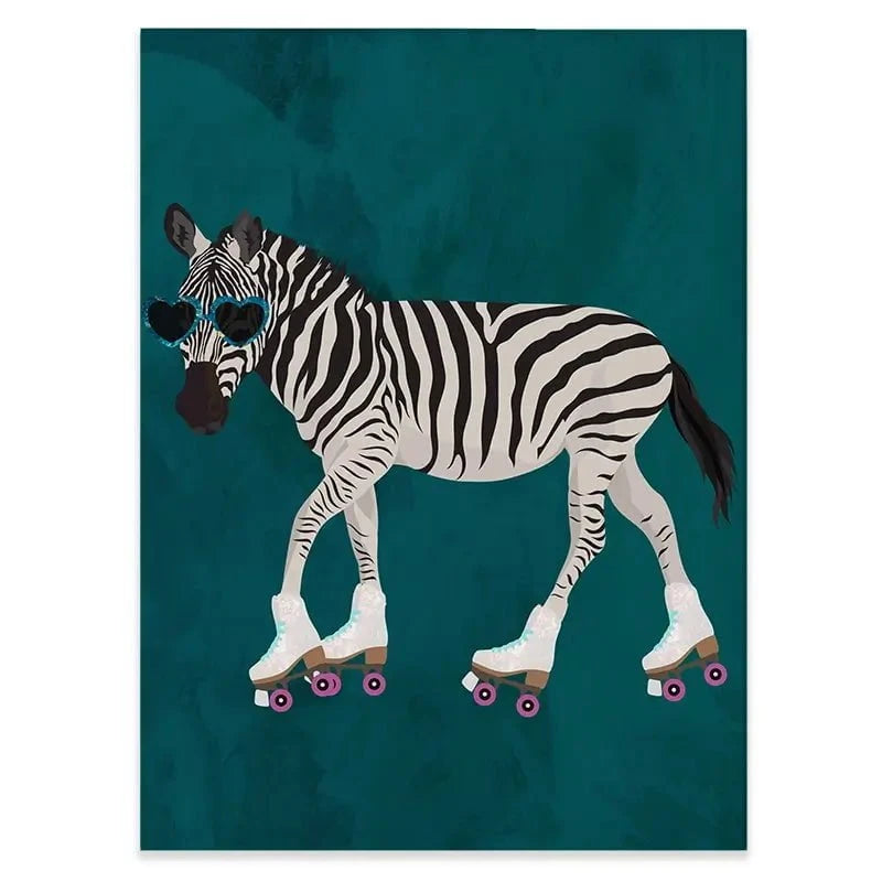 Turquoise Zebra Roller Skating Canvas Print Turquoise Zebra Roller Skating Canvas Print wall art product Sarah Manovski