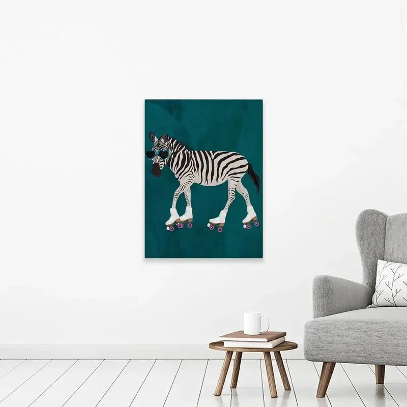 Turquoise Zebra Roller Skating Canvas Print Turquoise Zebra Roller Skating Canvas Print wall art product Sarah Manovski