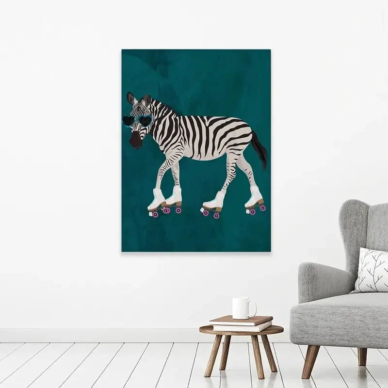 Turquoise Zebra Roller Skating Canvas Print Turquoise Zebra Roller Skating Canvas Print wall art product Sarah Manovski