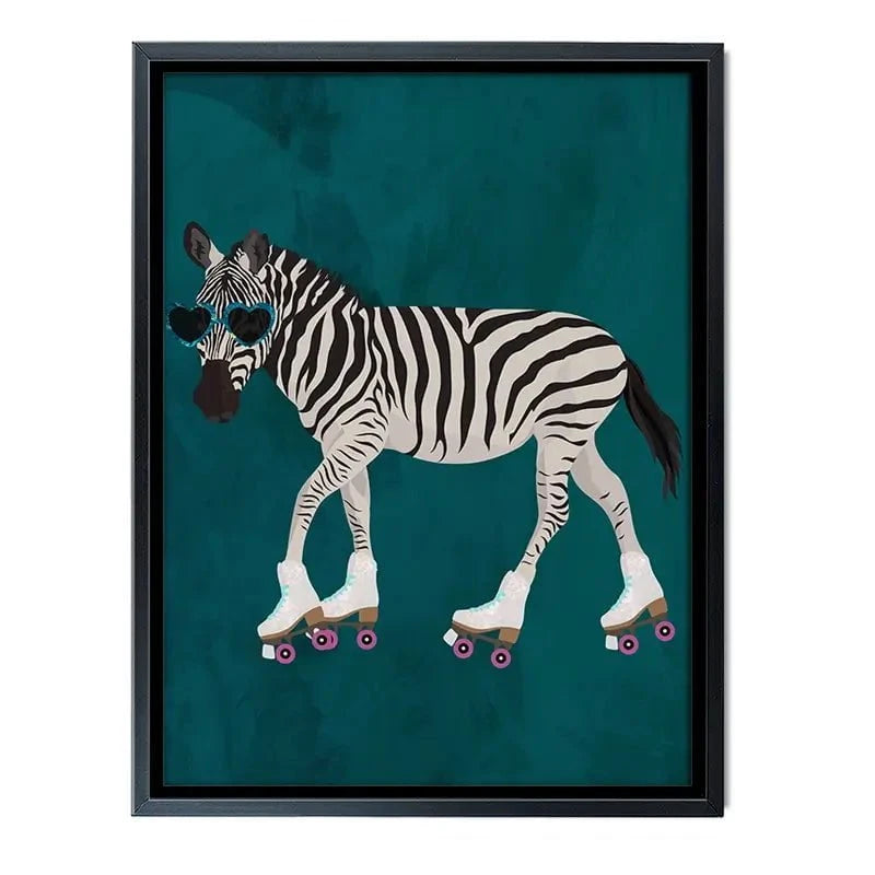 Turquoise Zebra Roller Skating Canvas Print Turquoise Zebra Roller Skating Canvas Print wall art product Sarah Manovski