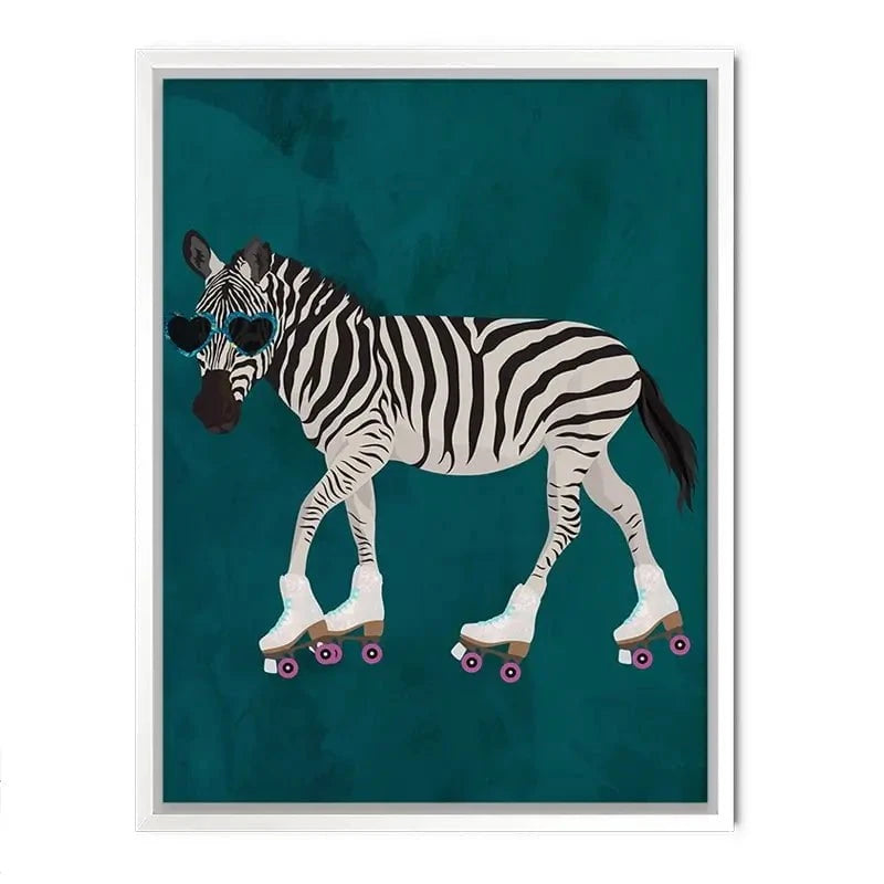 Turquoise Zebra Roller Skating Canvas Print Turquoise Zebra Roller Skating Canvas Print wall art product Sarah Manovski