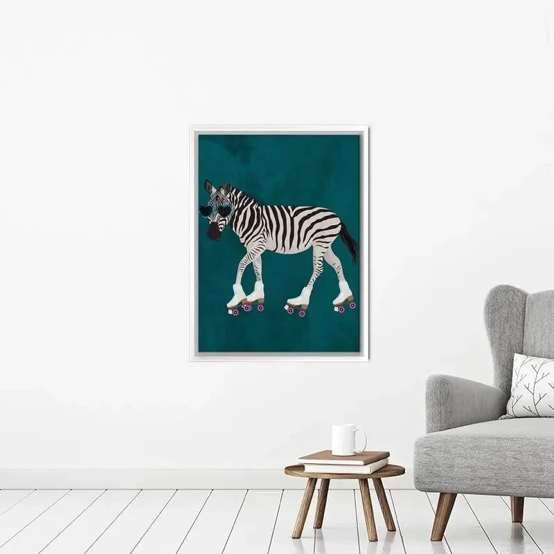 Turquoise Zebra Roller Skating Canvas Print Turquoise Zebra Roller Skating Canvas Print wall art product Sarah Manovski