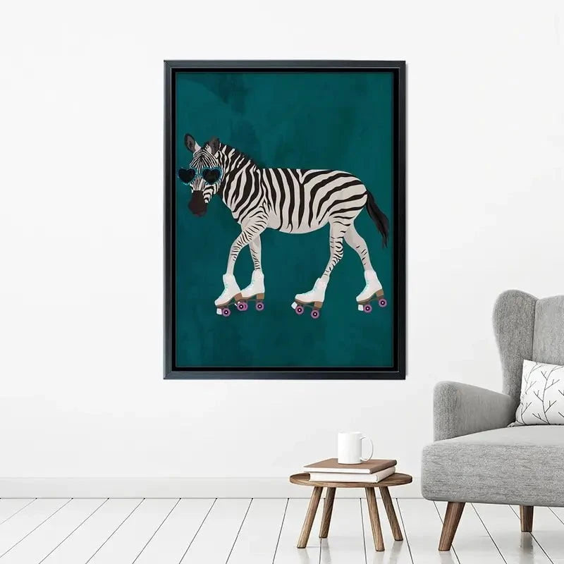 Turquoise Zebra Roller Skating Canvas Print Turquoise Zebra Roller Skating Canvas Print wall art product Sarah Manovski