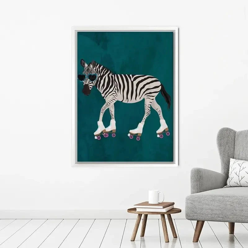 Turquoise Zebra Roller Skating Canvas Print Turquoise Zebra Roller Skating Canvas Print wall art product Sarah Manovski