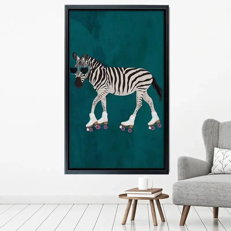 Turquoise Zebra Roller Skating Canvas Print Turquoise Zebra Roller Skating Canvas Print wall art product Sarah Manovski