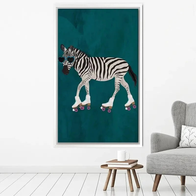 Turquoise Zebra Roller Skating Canvas Print Turquoise Zebra Roller Skating Canvas Print wall art product Sarah Manovski