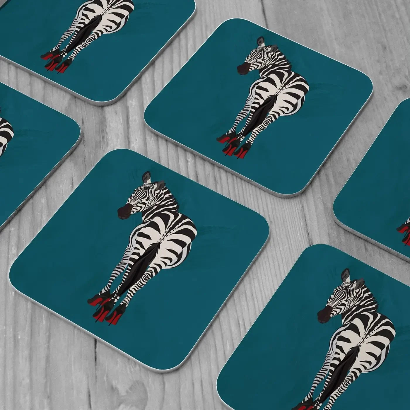 Turquoise Zebra Wearing Heels Coaster Set Rainbow Soul Tree Coaster Set | Rainbow Soul Tree Art Coasters wall art product Sarah Manovski