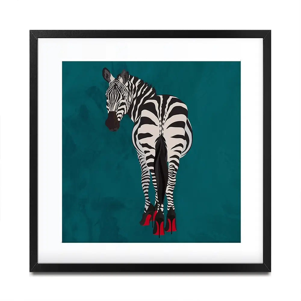 Turquoise Zebra Wearing Heels Square Framed Art Print Turquoise Zebra Wearing Heels Square Framed Art Print wall art product Sarah Manovski