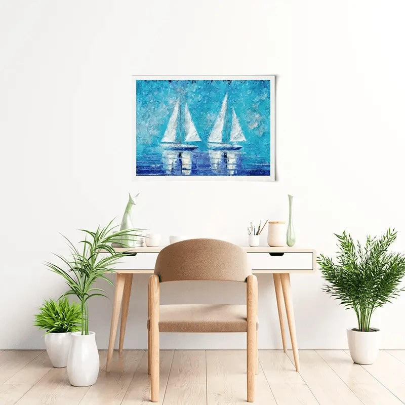Two Boats In Blue Art Print Two Boats In Blue Art Print wall art product ChiliMili / Shutterstock