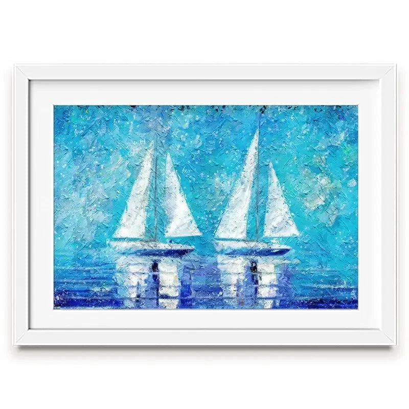 Two Boats In Blue Framed Art Print Two Boats In Blue Framed Art Print wall art product ChiliMili / Shutterstock