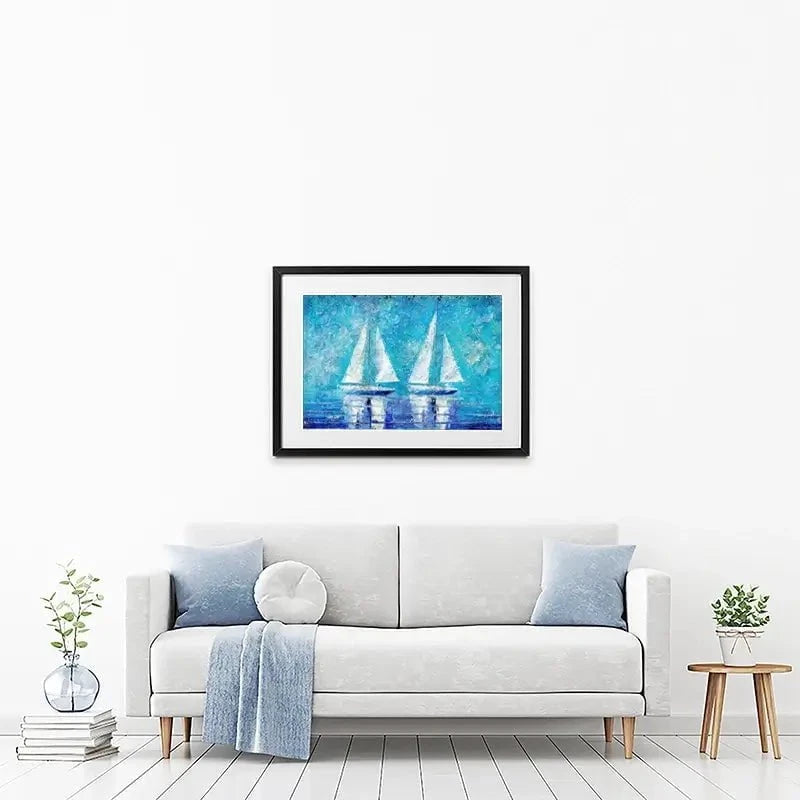Two Boats In Blue Framed Art Print Two Boats In Blue Framed Art Print wall art product ChiliMili / Shutterstock